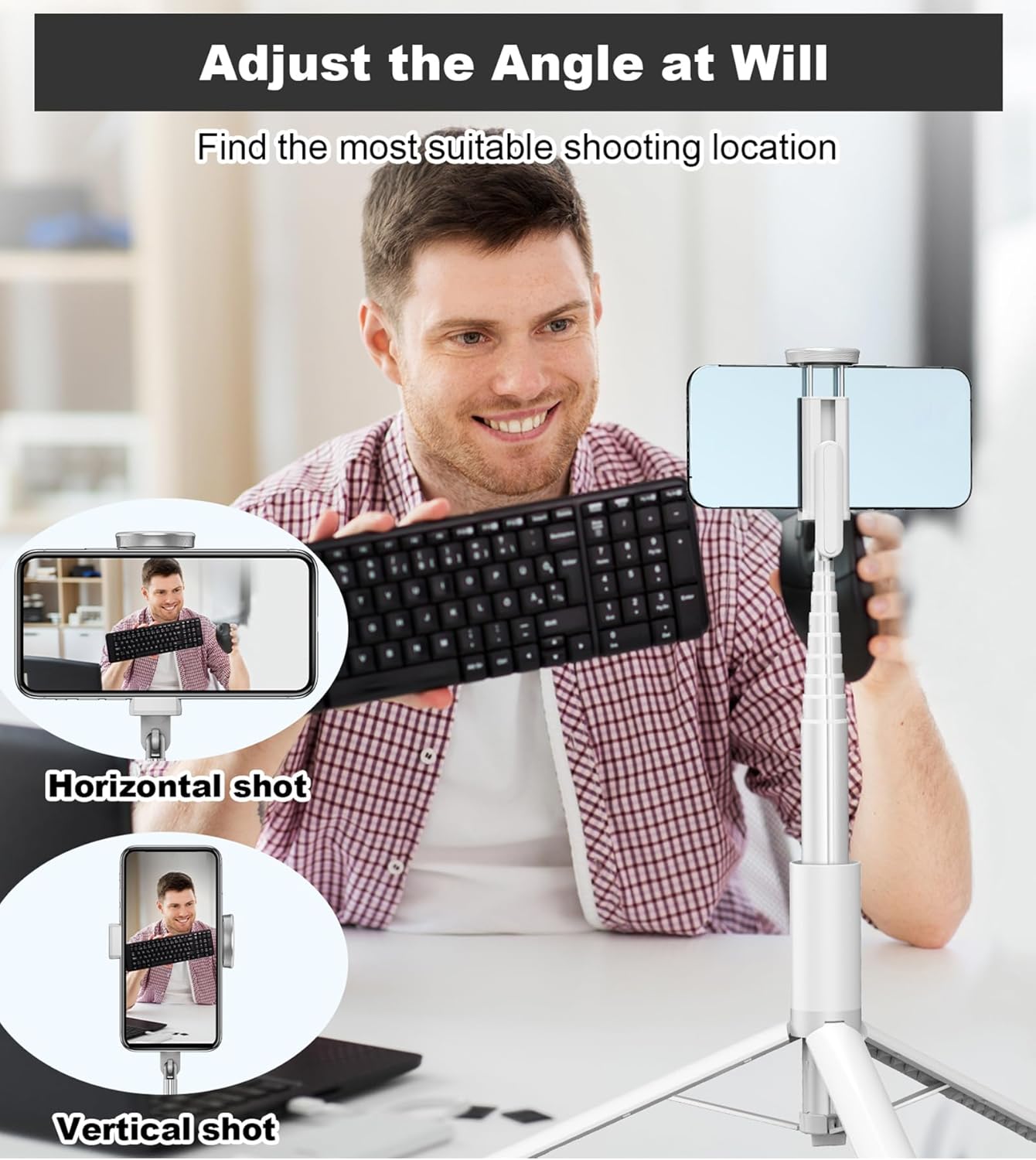 KOKOGOL 67" Cell Phone Selfie Stick Tripod,Smartphone Stand All-in-1 with Integrated Wireless Remote,Portable,Lightweight,Extendable for iPhone/Android(Black)