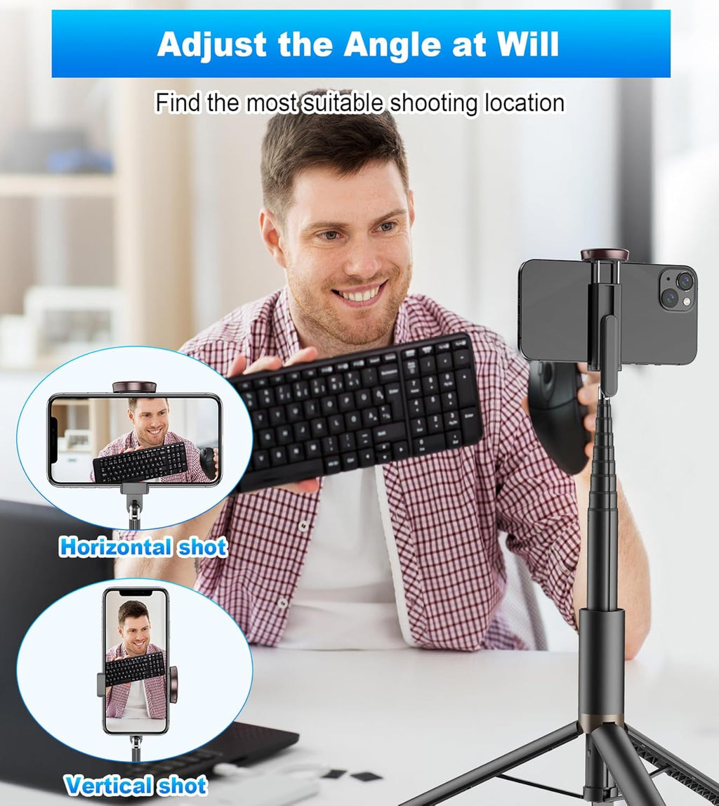 KOKOGOL 67" Cell Phone Selfie Stick Tripod,Smartphone Stand All-in-1 with Integrated Wireless Remote,Portable,Lightweight,Extendable for iPhone/Android(Black)