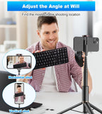 KOKOGOL 67" Cell Phone Selfie Stick Tripod,Smartphone Stand All-in-1 with Integrated Wireless Remote,Portable,Lightweight,Extendable for iPhone/Android(Black)