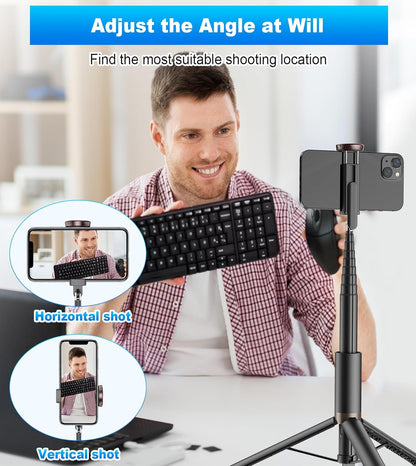 KOKOGOL 67" Cell Phone Selfie Stick Tripod,Smartphone Stand All-in-1 with Integrated Wireless Remote,Portable,Lightweight,Extendable for iPhone/Android(Black)