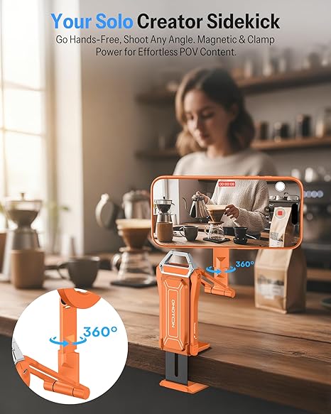 Magnetic Phone Holder for Vlogging, Content Creator Essentials with 1/4" Screw, Arca, Strong Back Magnet for Gym, Adjustable Phone Stand & Selfie Stick