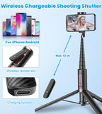 KOKOGOL 67" Cell Phone Selfie Stick Tripod,Smartphone Stand All-in-1 with Integrated Wireless Remote,Portable,Lightweight,Extendable for iPhone/Android(Black)