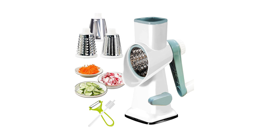 Rotary cheese grater with 5 blades and suction base