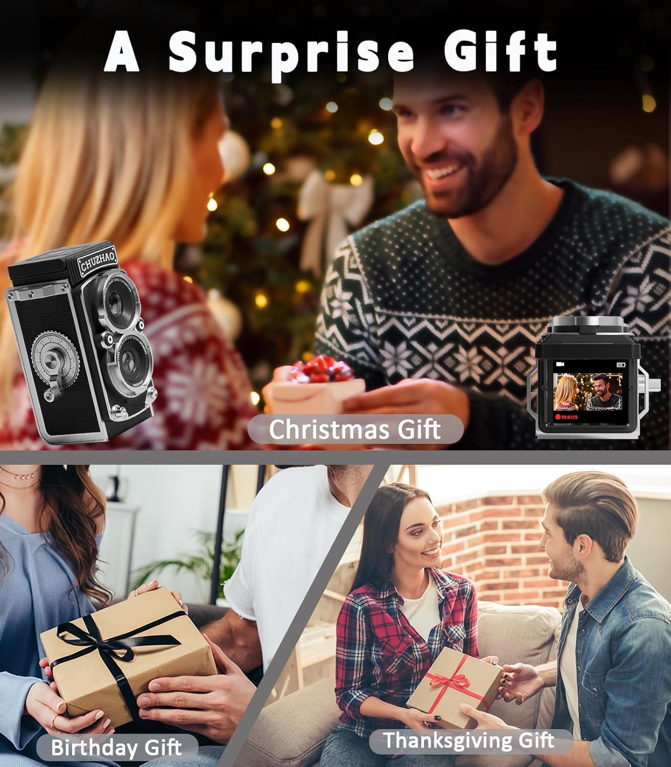 Vintage Mini Digital Camera,Portable TLR Style Retro Point and Shoot Compact Small Pocket 1080P FHD Video 12MP Autofocus Vlogging Camera with 16 GB Card