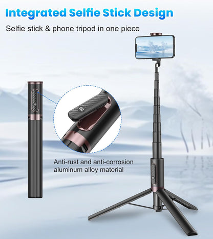 KOKOGOL 67" Cell Phone Selfie Stick Tripod,Smartphone Stand All-in-1 with Integrated Wireless Remote,Portable,Lightweight,Extendable for iPhone/Android(Black)