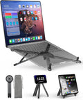 Portable Laptop Stand for Desk & Travel. Magnetic Phone Holder Tripod. Compatible with 10–16 Laptops and 4–13 Phones/Tablets. Compact Foldable Aluminum Alloy. 8-Level Height Adjustment