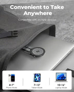 Portable Laptop Stand for Desk & Travel. Magnetic Phone Holder Tripod. Compatible with 10–16 Laptops and 4–13 Phones/Tablets. Compact Foldable Aluminum Alloy. 8-Level Height Adjustment