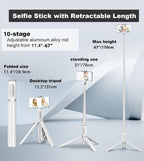 KOKOGOL 67" Cell Phone Selfie Stick Tripod,Smartphone Stand All-in-1 with Integrated Wireless Remote,Portable,Lightweight,Extendable for iPhone/Android(Black)