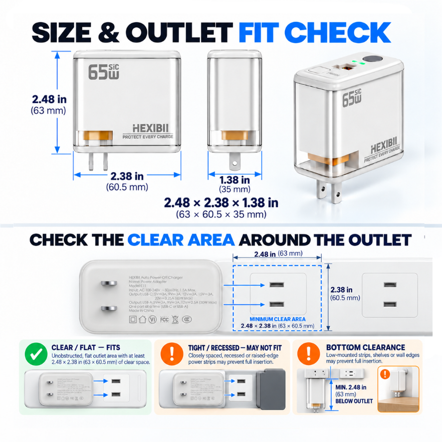 Auto power-off charger size