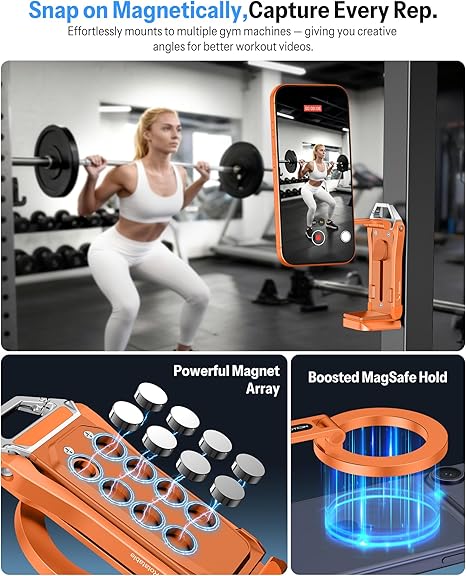 Magnetic Phone Holder for Vlogging, Content Creator Essentials with 1/4" Screw, Arca, Strong Back Magnet for Gym, Adjustable Phone Stand & Selfie Stick