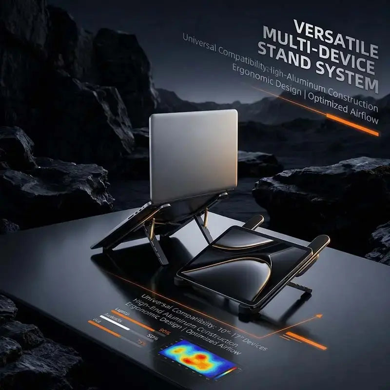 The world’s smallest foldable laptop stand with integrated USB hub—designed for modern mobile work.