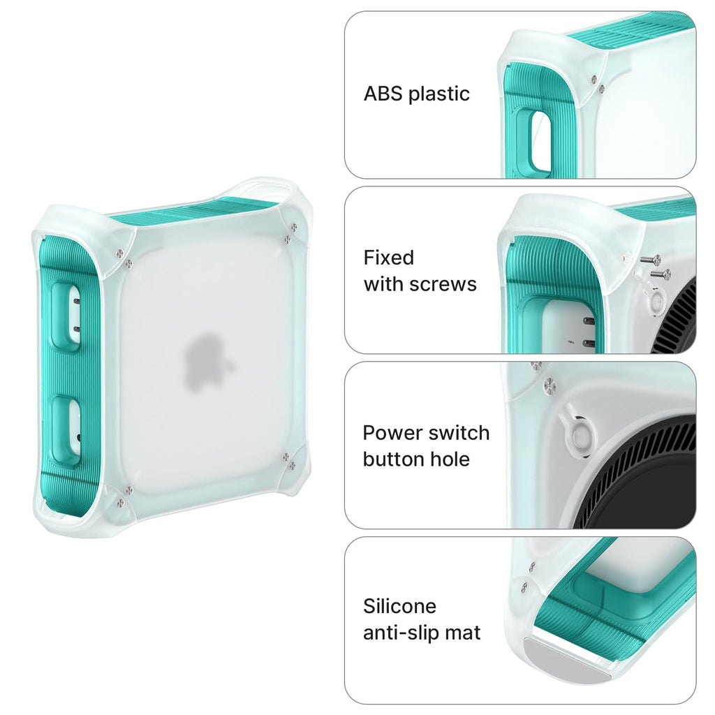 Feature details: ABS plastic, screw-fixed, power button hole, anti-slip mat