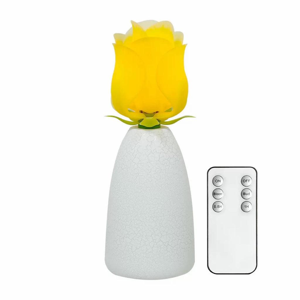 Yellow blooming rose lamp bud with remote control