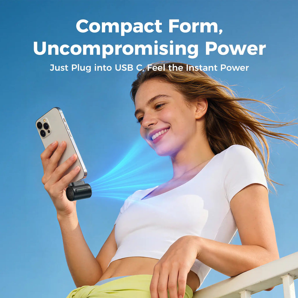 Ultra-Powerful Type-C Plug-in Fan, 17,000 RPM High Speed, Compatible with iPhone, iPad, Power Bank & Tablets.