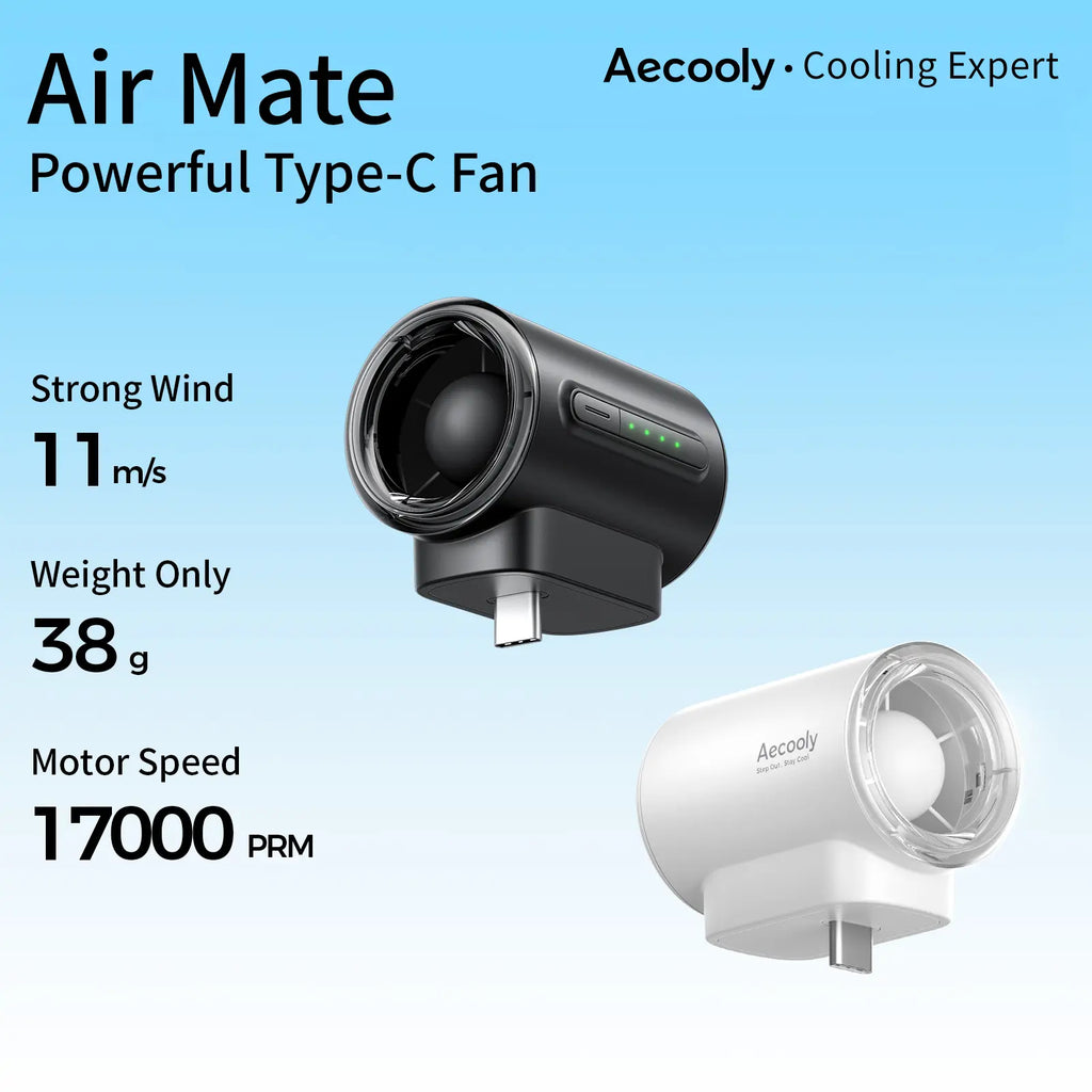 Ultra-Powerful Type-C Plug-in Fan, 17,000 RPM High Speed, Compatible with iPhone, iPad, Power Bank & Tablets.