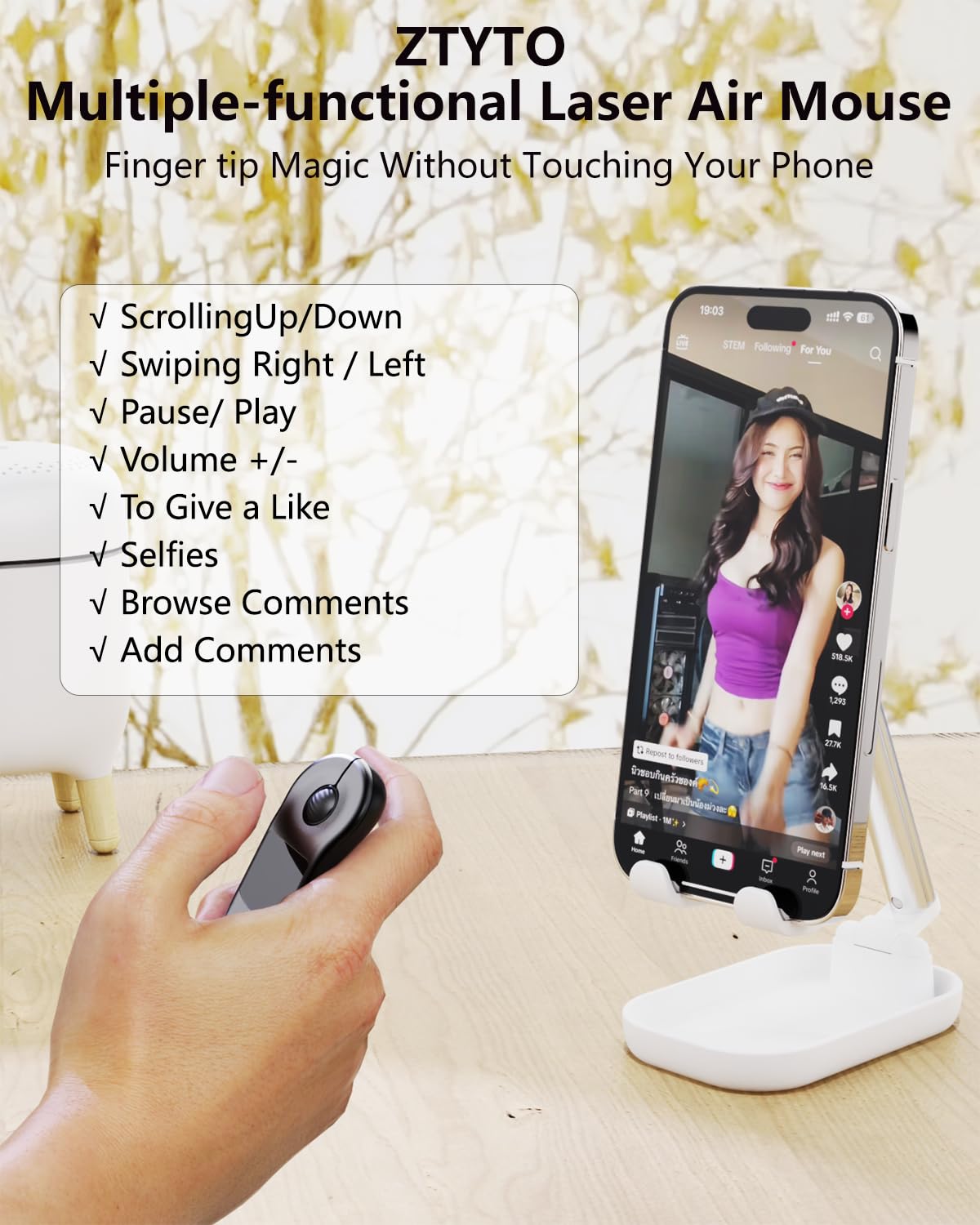 Air Mouse Rechargeable Wireless Presenter with Touchpad for PC/Laptop/iOS/Android, Bluetooth Remote Control for PowerPoint/Keynote/TikTok/Camera/Kindle App