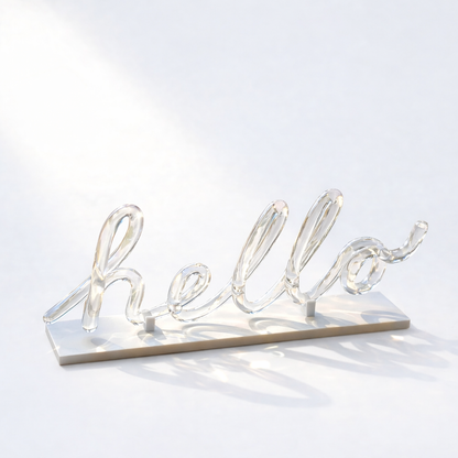 “Hello” Handwritten Clear Acrylic Display – A Small Nostalgic Desk Statement