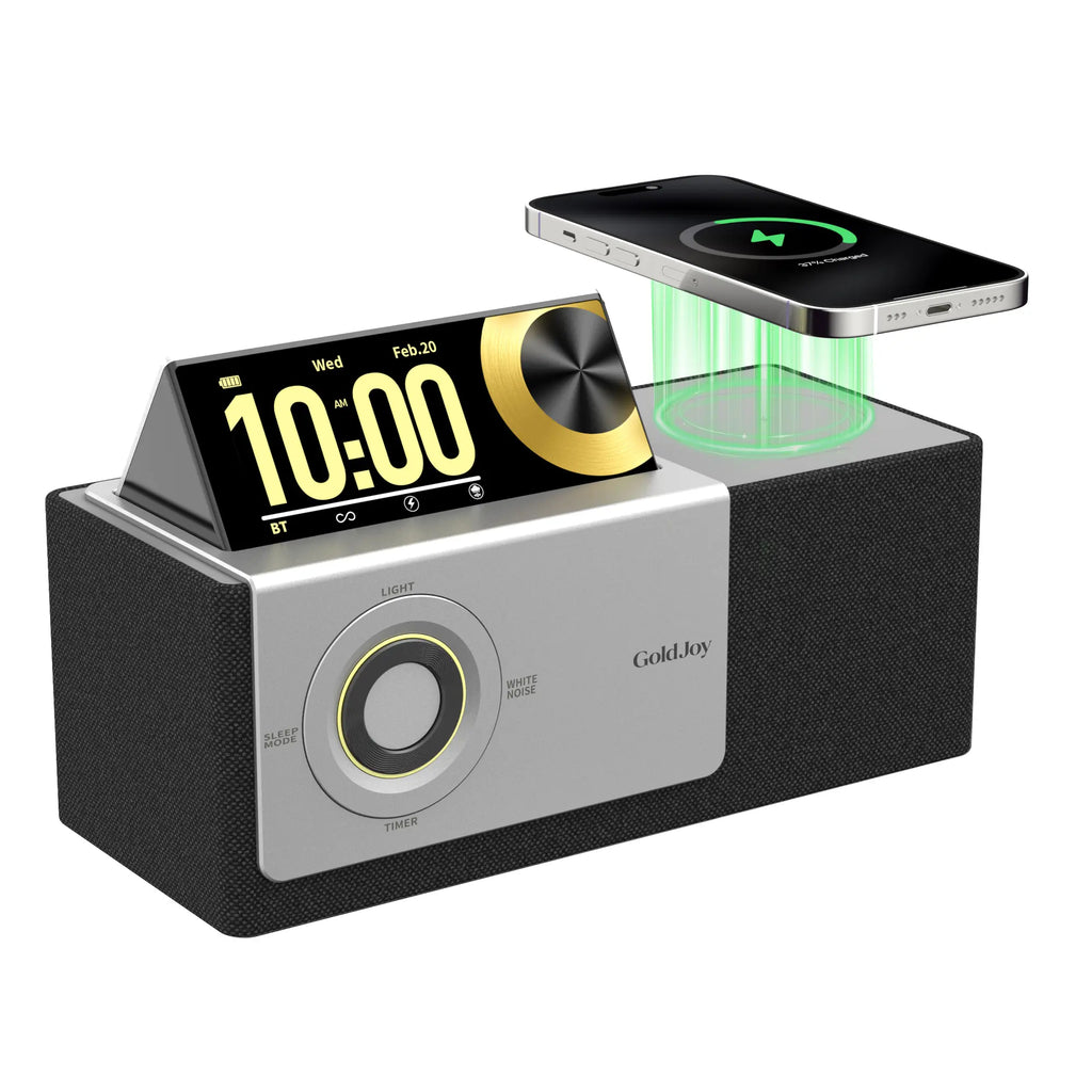 Flip-Up Display Screen Bluetooth Speaker, 7-in-1 Wireless Charging Station, Romantic Sunset Lamp