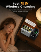 Flip-Up Display Screen Bluetooth Speaker, 7-in-1 Wireless Charging Station, Romantic Sunset Lamp