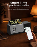 Flip-Up Display Screen Bluetooth Speaker, 7-in-1 Wireless Charging Station, Romantic Sunset Lamp