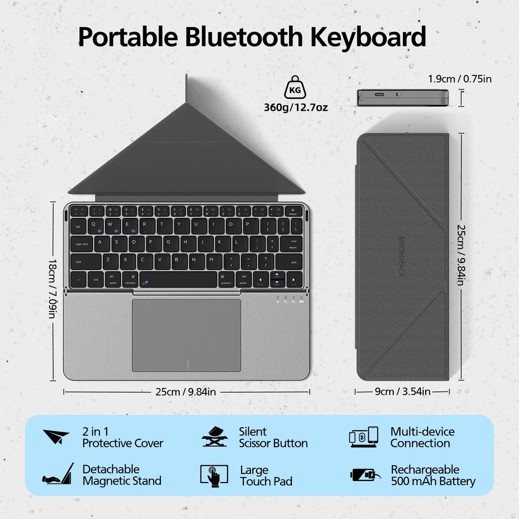 Foldable Bluetooth Keyboard with Touchpad and Stand