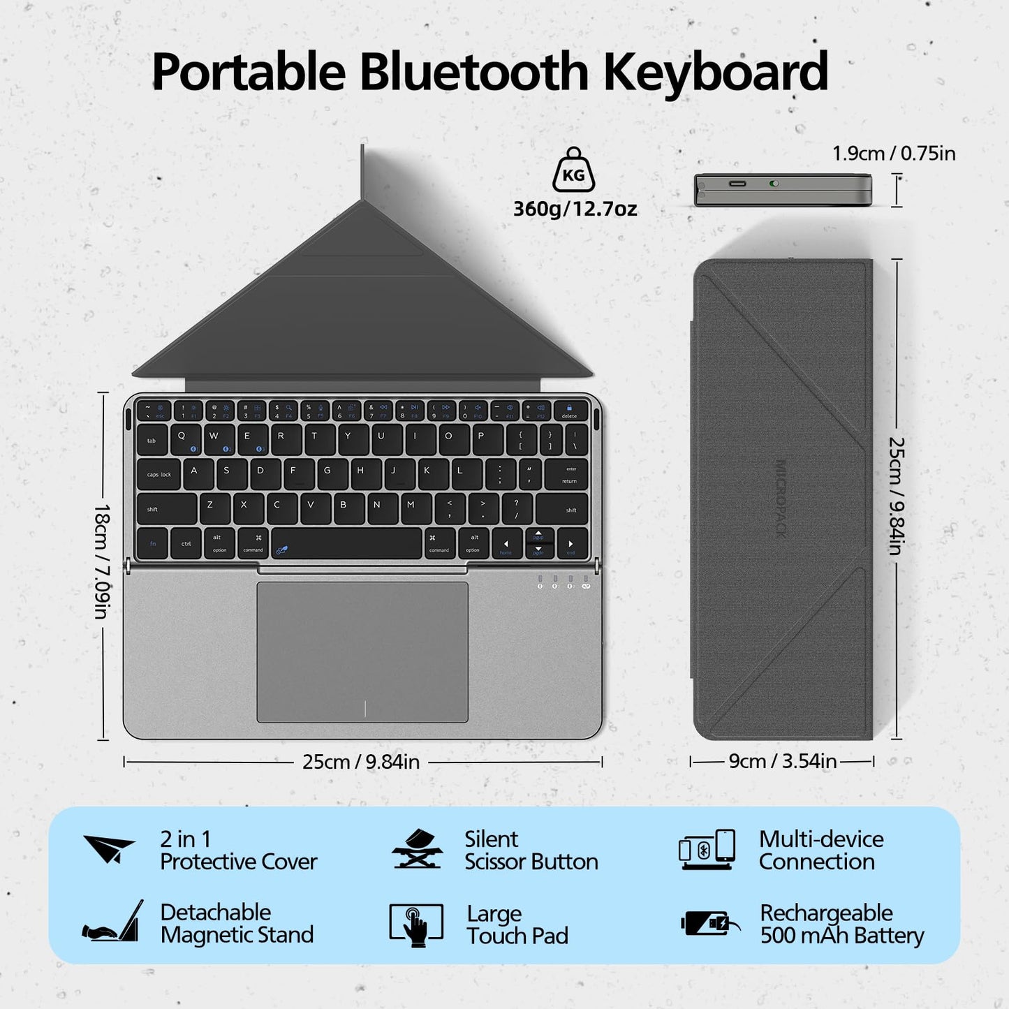 Foldable Bluetooth Keyboard with Touchpad and Stand