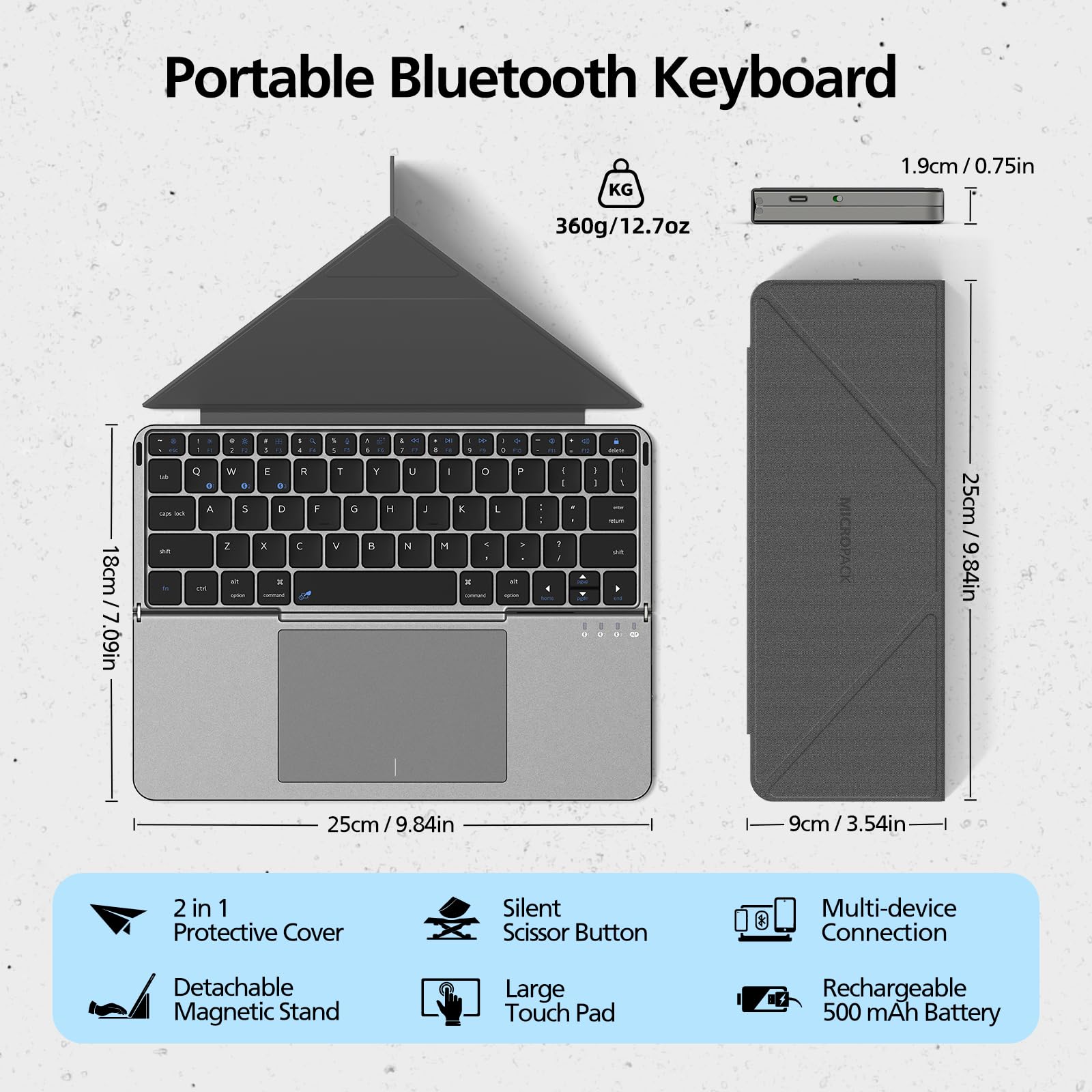 Foldable Bluetooth Keyboard with Touchpad and Stand