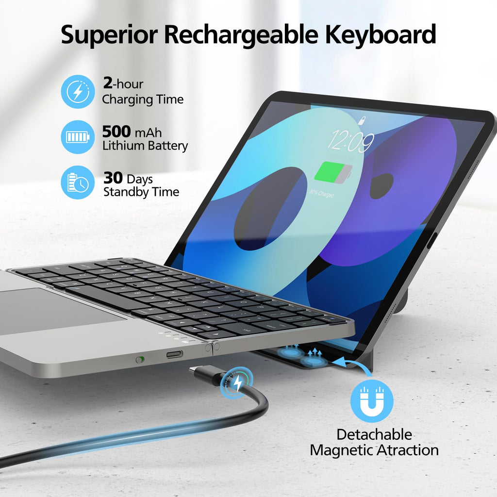 Foldable Bluetooth Keyboard with Touchpad and Stand
