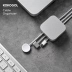 KOKOGOL_Aluminum_Alloy_Cable_Organizer_with_MagSafe_USB-C_and_Apple_Watch_charger_on_concrete_desk