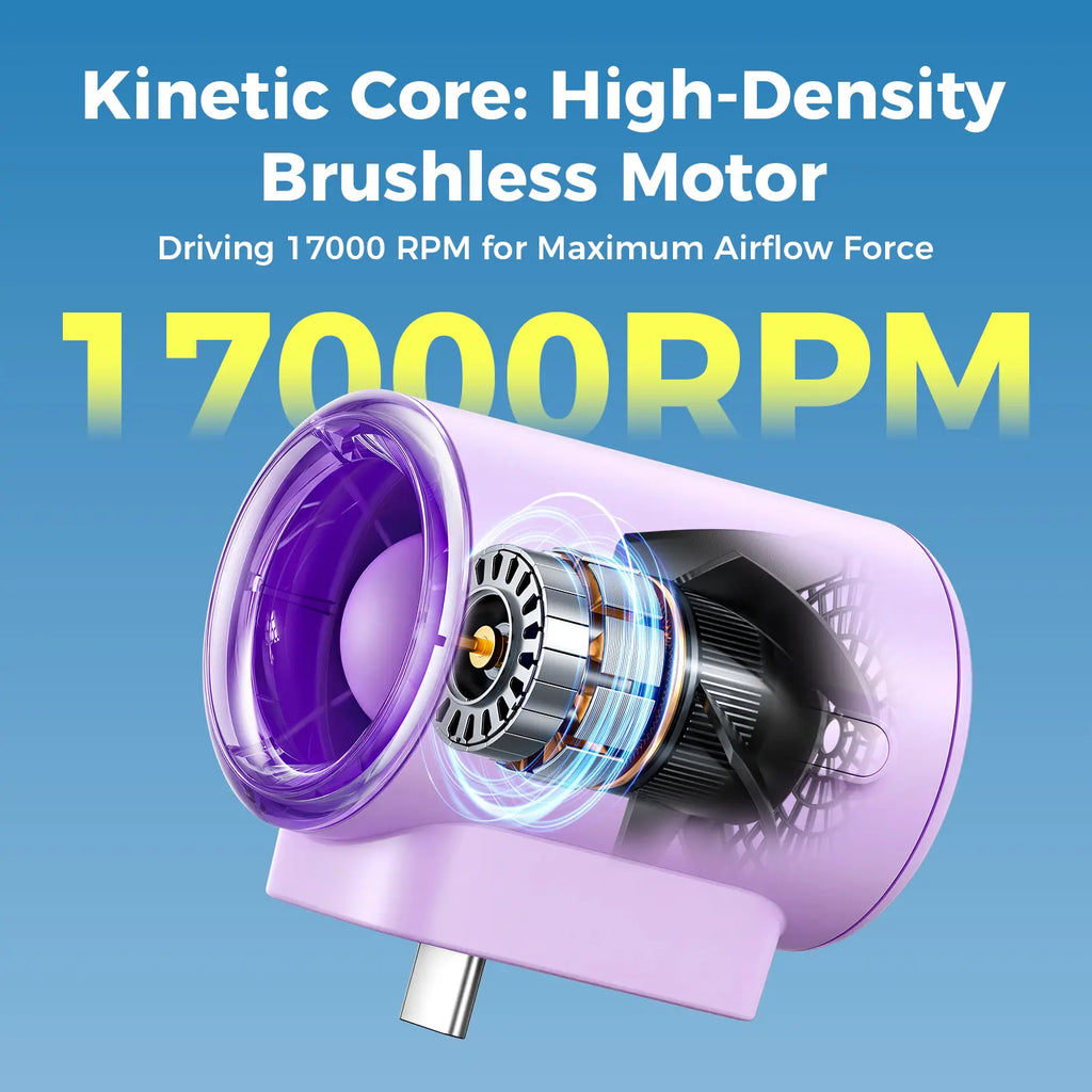 Ultra-Powerful Type-C Plug-in Fan, 17,000 RPM High Speed, Compatible with iPhone, iPad, Power Bank & Tablets.