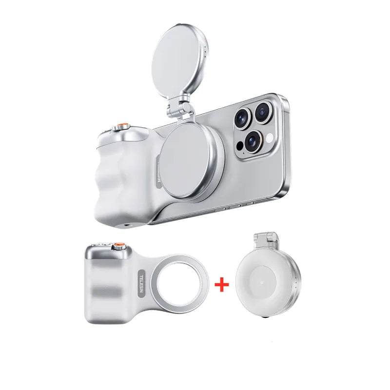 Magnetic Phone Camera Grip for iPhone/Android Fun Shot with Detachable Wireless Shutter Remote - Official Certification - 1/4" Tripod Screw - Comfort Ergonomic Camera Grip Handle Holder