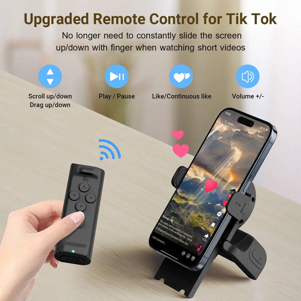 Remote Control for TikTok Scrolling with Phone Stand, Wireless Page Turner, Selfie Camera Shutter Video Recording for iOS Android