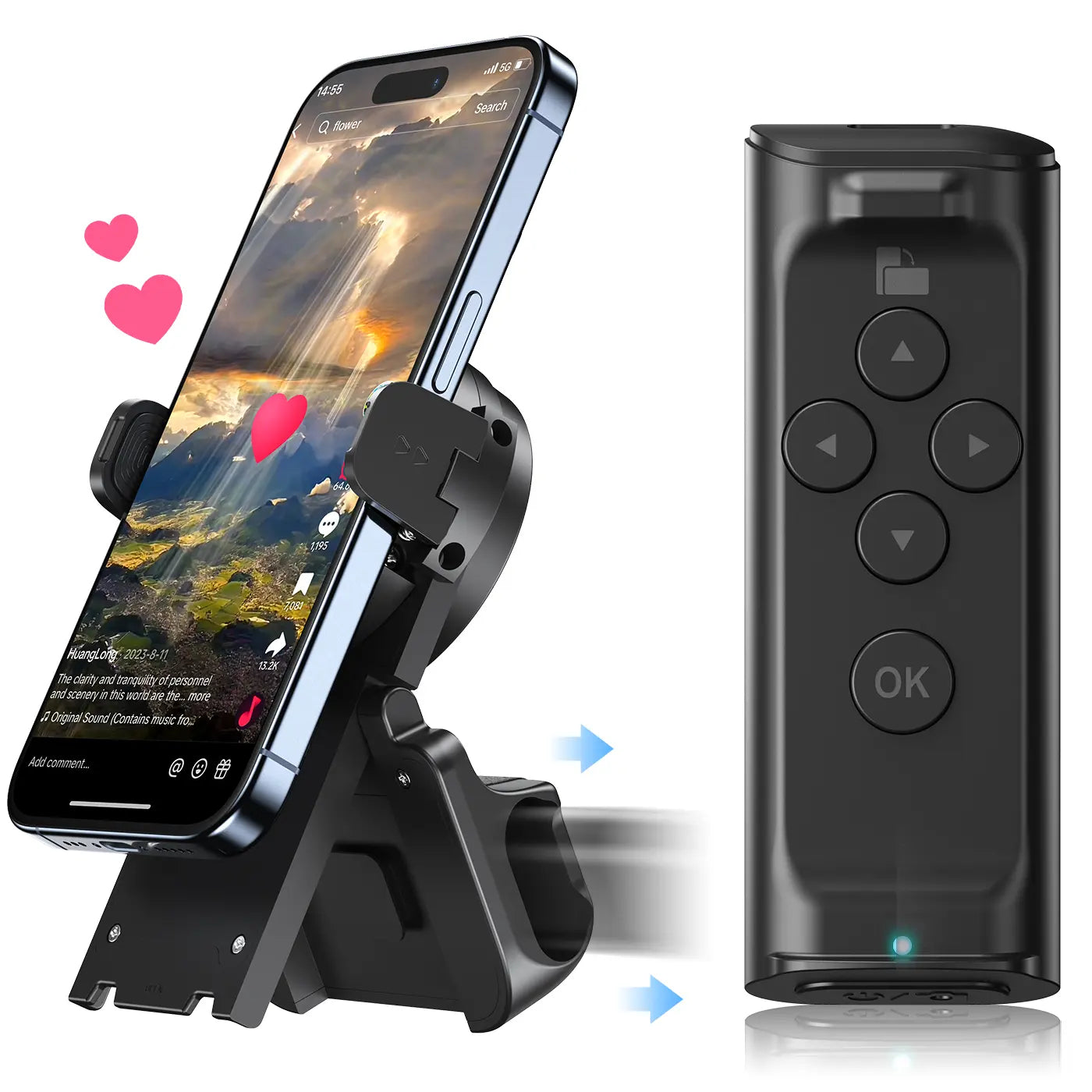 Remote Control for TikTok Scrolling with Phone Stand, Wireless Page Turner, Selfie Camera Shutter Video Recording for iOS Android