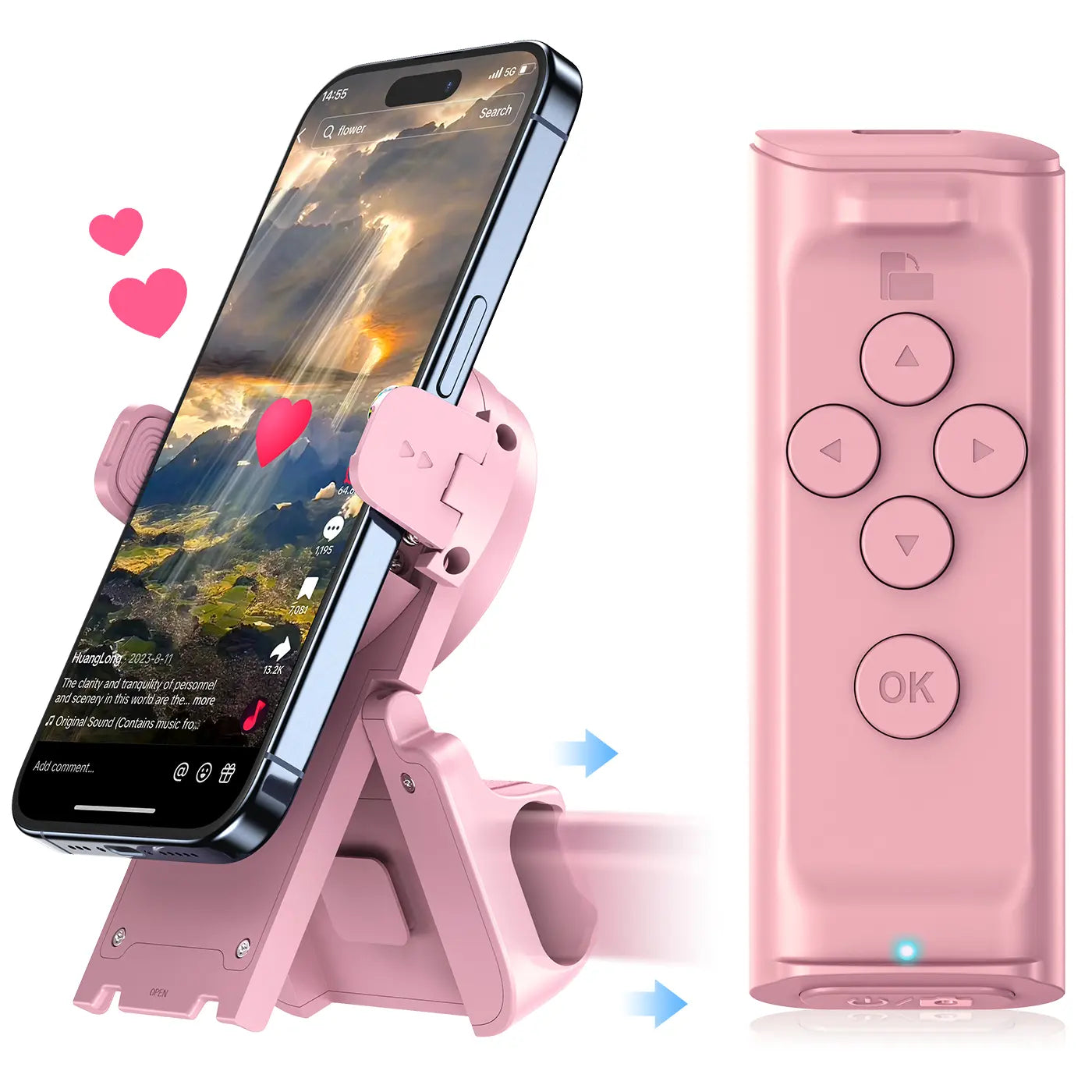 Remote Control for TikTok Scrolling with Phone Stand, Wireless Page Turner, Selfie Camera Shutter Video Recording for iOS Android