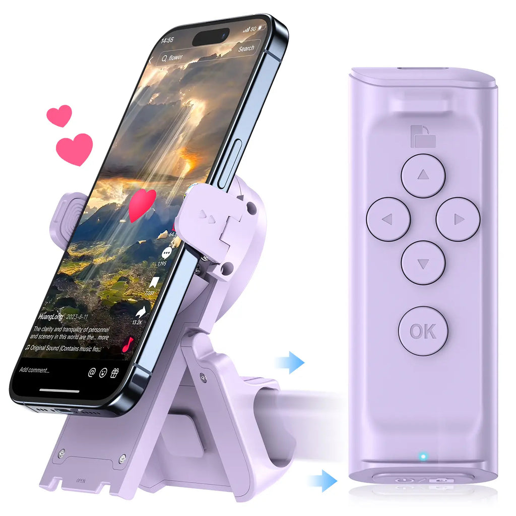 Remote Control for TikTok Scrolling with Phone Stand, Wireless Page Turner, Selfie Camera Shutter Video Recording for iOS Android