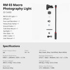 RM 03 Makro-Foto-LED-Leuchte für Pilze und Miniaturen, 5 Farben CRI95, flexibler Arm, Diffusor