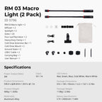 RM 03 Makro-Foto-LED-Leuchte für Pilze und Miniaturen, 5 Farben CRI95, flexibler Arm, Diffusor