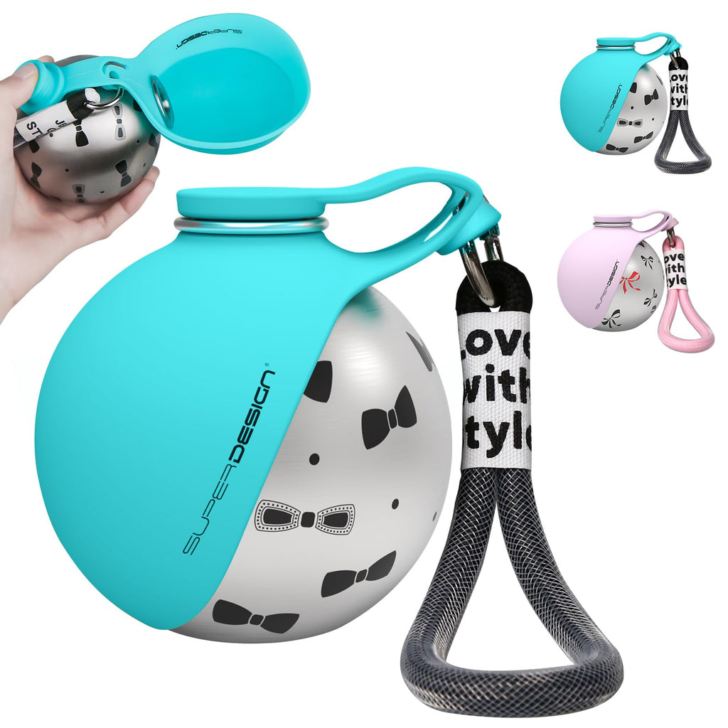 Round Stainless Steel Dog Water Bottle - 27oz Leak-Proof Portable Pet Travel Flask with Wide Drinking Bowl