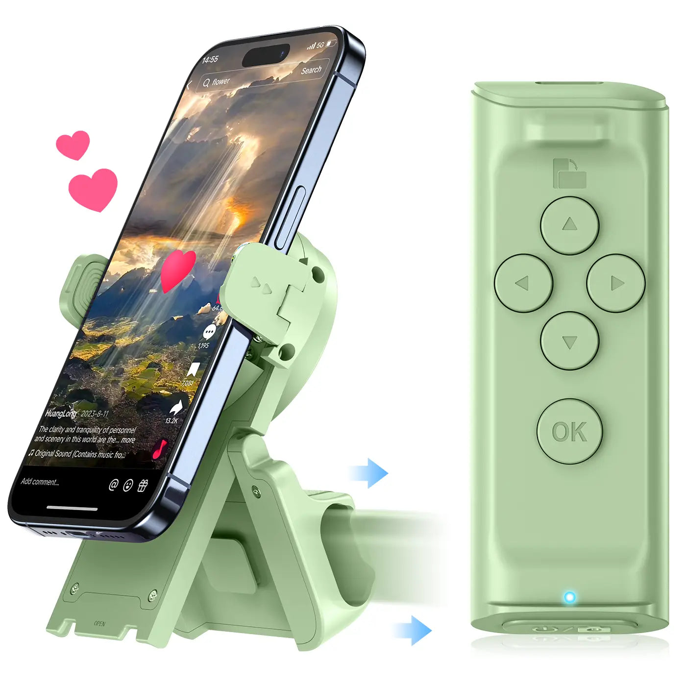 Remote Control for TikTok Scrolling with Phone Stand, Wireless Page Turner, Selfie Camera Shutter Video Recording for iOS Android