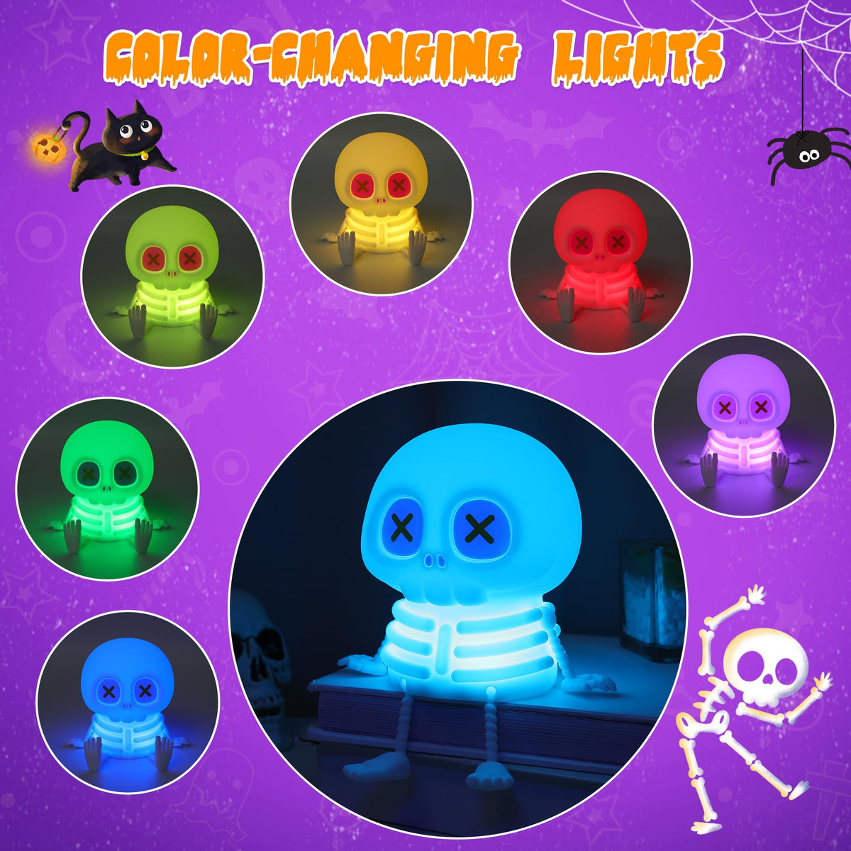 Kokogol BooGlow Skull Night Light – Rechargeable Color-Changing Silicone Lamp