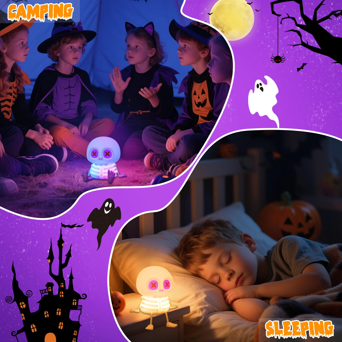 Kokogol BooGlow Skull Night Light – Rechargeable Color-Changing Silicone Lamp