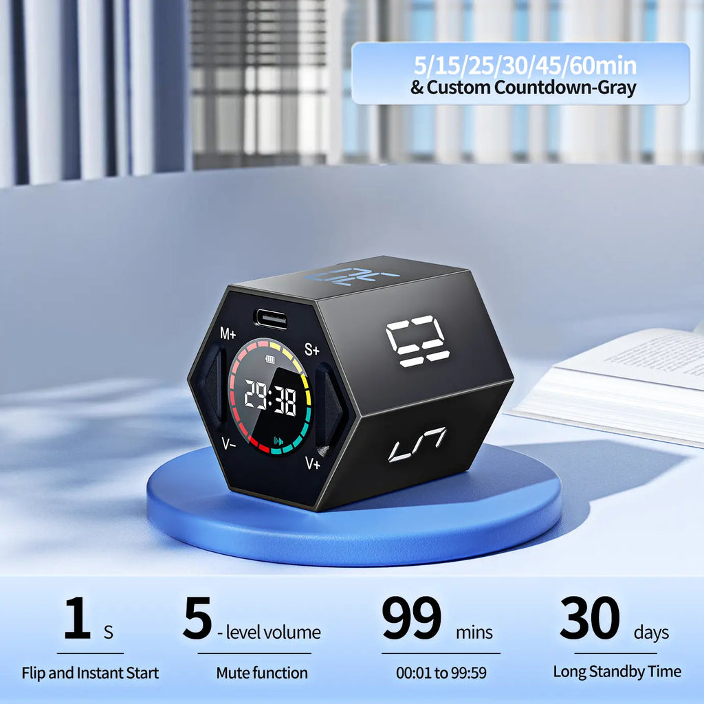 Pomodoro Timer Cube, Productivity Timer, Pause & Resume