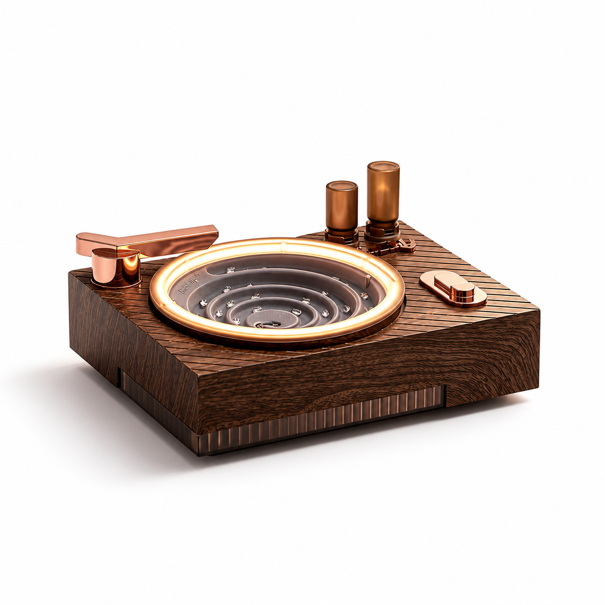 Vinyl record player white noise machine with water drop illusion in dark walnut wood