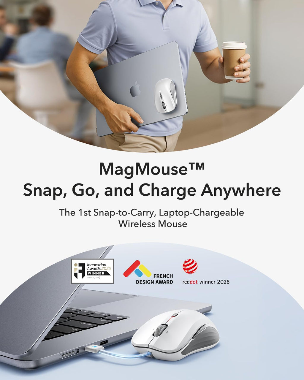 MagMouse Snap-to-Carry Bluetooth Mouse