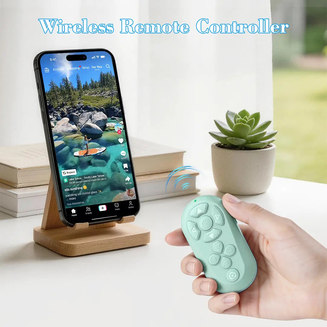 Bluetooth Remote for TikTok Scrolling, Page Turning, Volume Control & Camera Shutter | Hands-Free Phone Controller for iPhone & Android