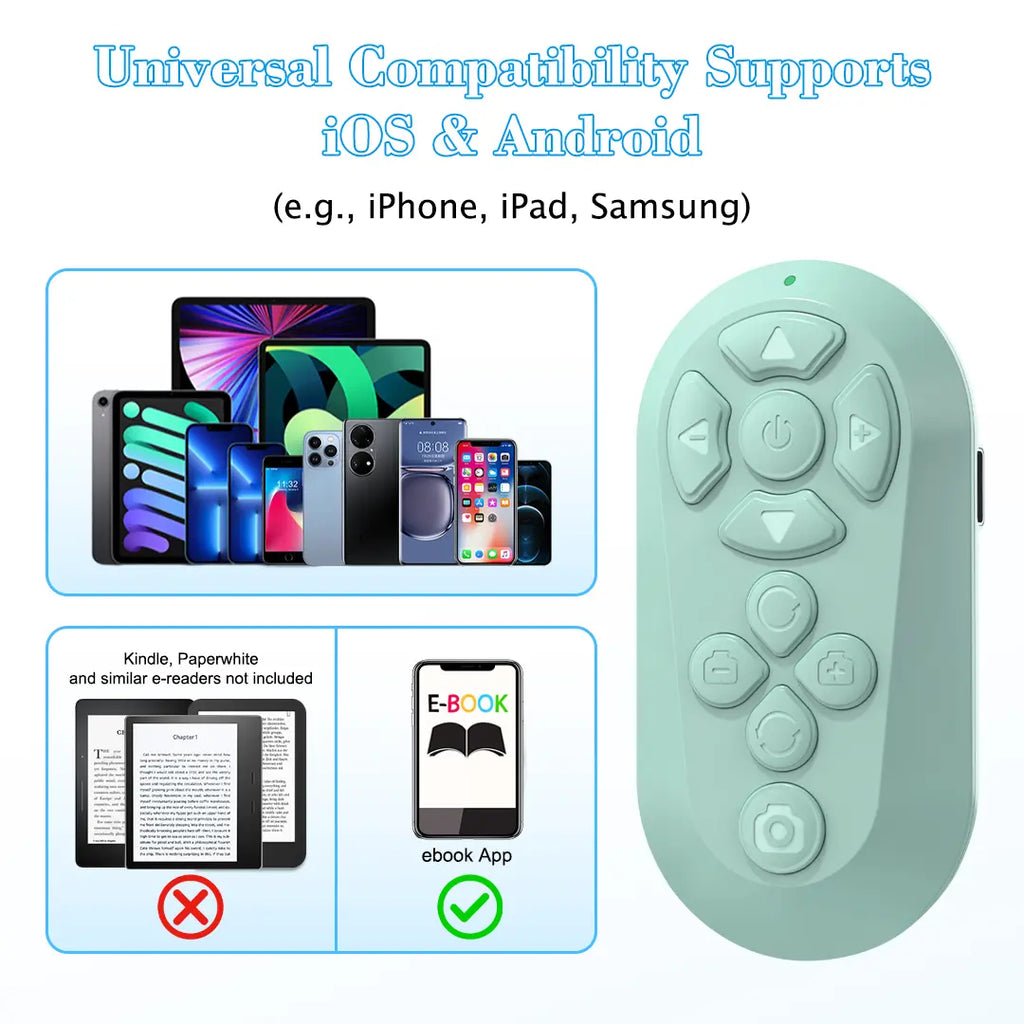 Bluetooth Remote for TikTok Scrolling, Page Turning, Volume Control & Camera Shutter | Hands-Free Phone Controller for iPhone & Android