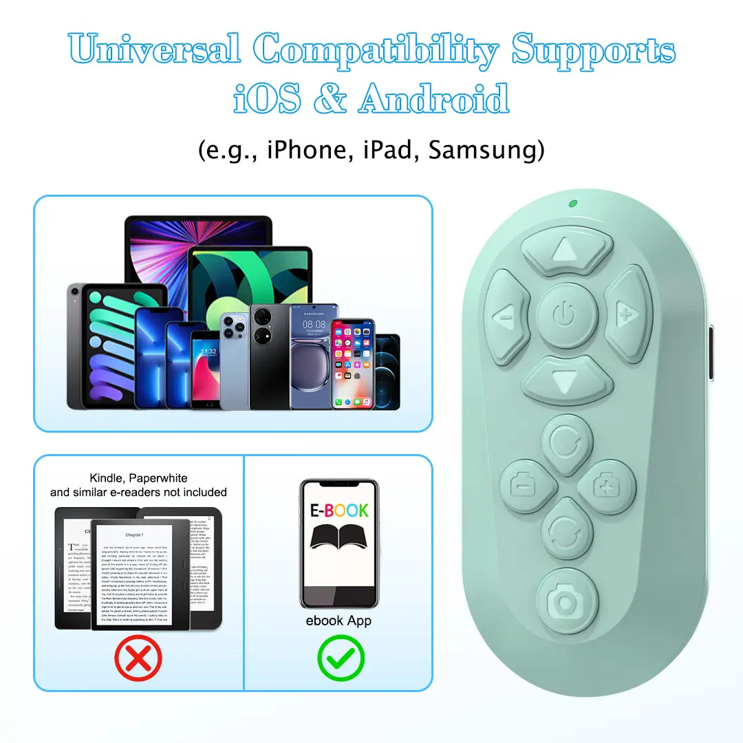 Bluetooth Remote for TikTok Scrolling, Page Turning, Volume Control & Camera Shutter | Hands-Free Phone Controller for iPhone & Android