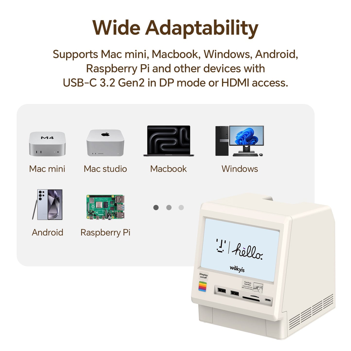 Retro Docking Station for Mac mini M4 with 5-inch Full HD Monitor and 10Gbps M.2 NVMe PCIe SSD Enclosure