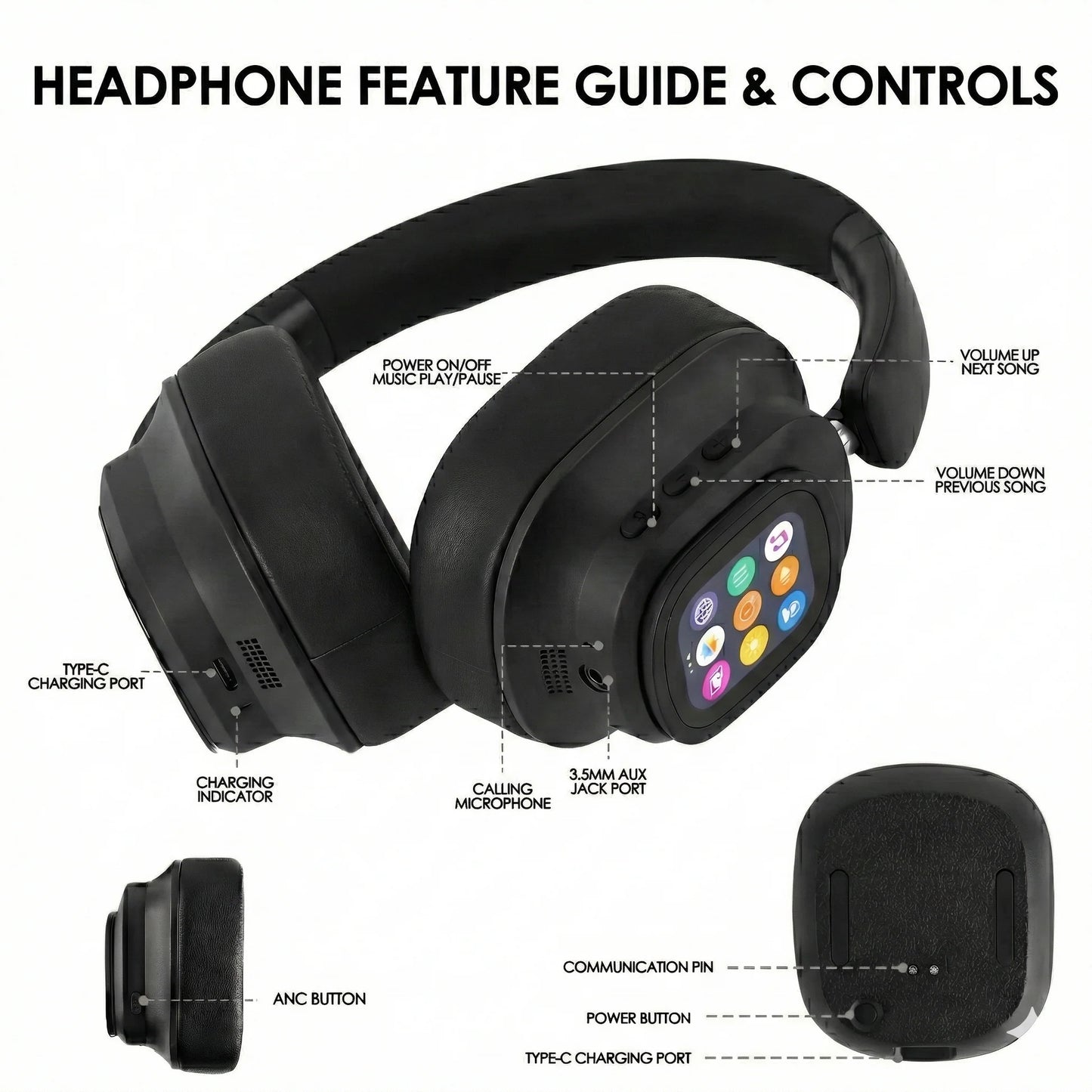 TouchScreen ANC Wireless Headphones