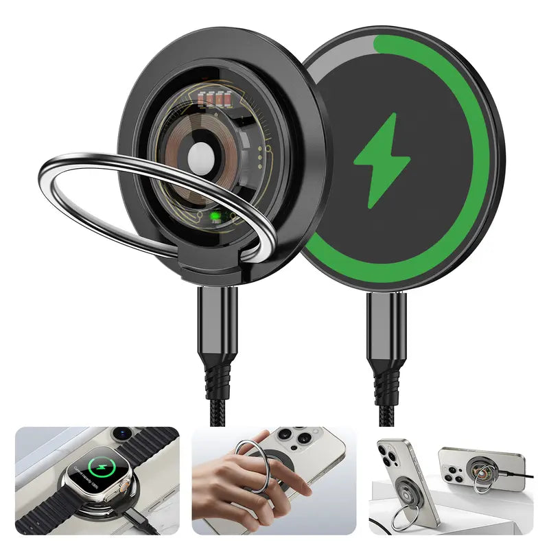 KOKOGOL 3-in-1 Magnetic Wireless Charger Station D17 - foldable charging pad with ring stand